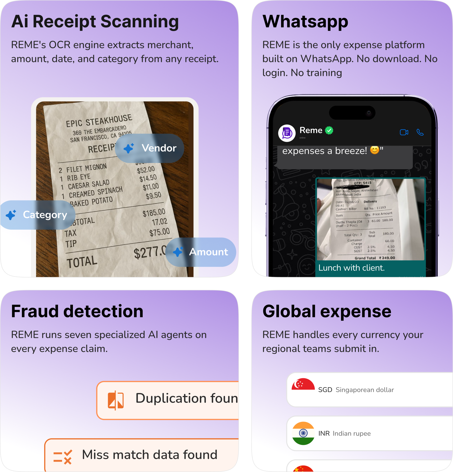 ReimburseMe AI expense management on WhatsApp overview